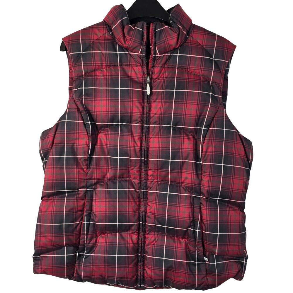 Eddie Bauer Premium Goose Down Vest Women's L Red Plaid Puffer Classic Gorpcore